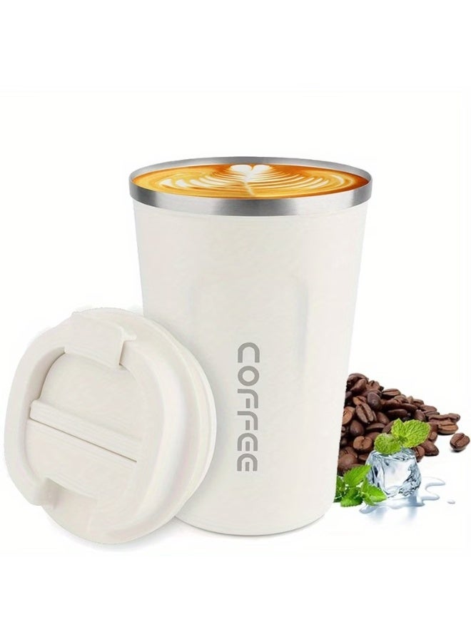 Coffee Vacuum Insulated Travel Mug Leakproof Double Wall Stainless Steel Reusable Coffee Cup with Lid for Hot and Cold Drinks (510ml-White) - Image 1